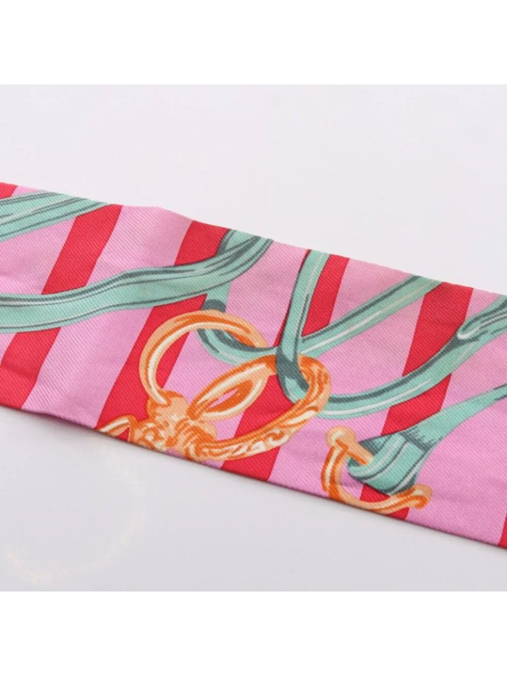 Hermes Scarf Twilly Brides de Gala Bayadere Ribbon Pink Silk